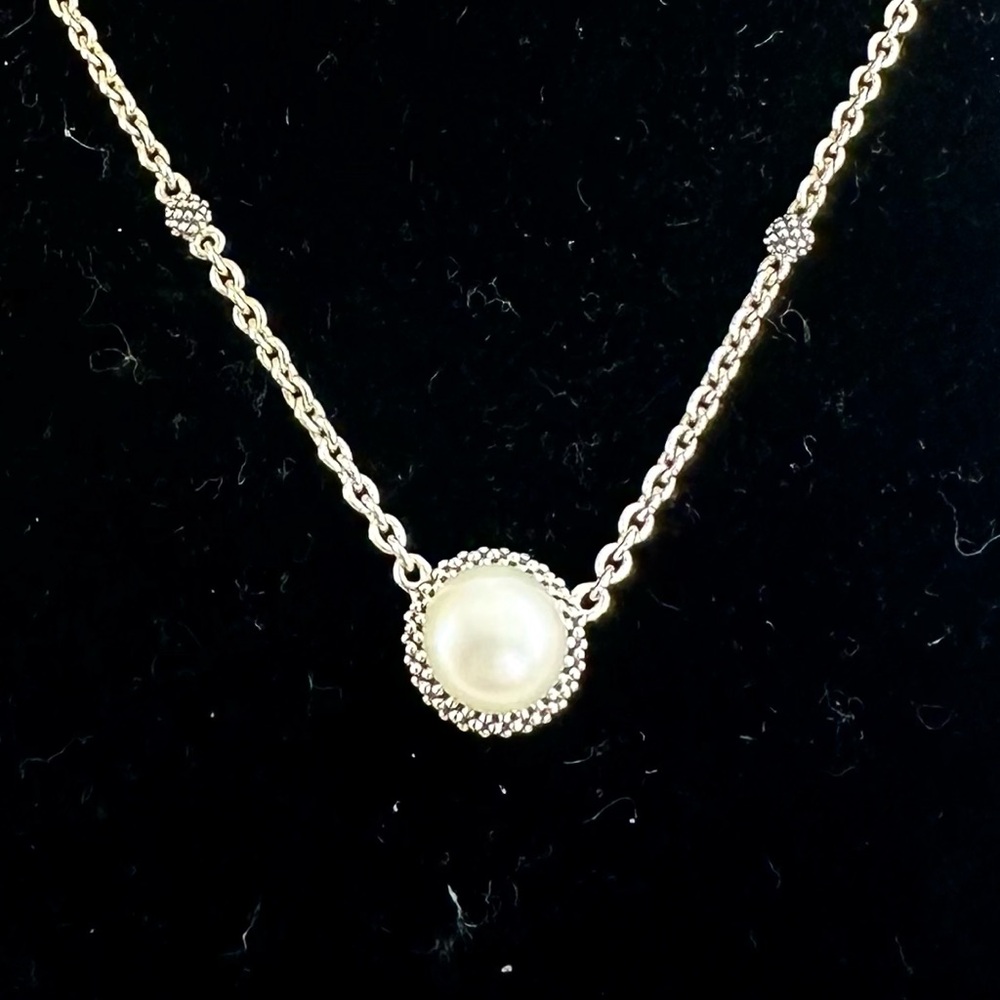 LAGOS Sterling Silver Luna Pearl Pendant Necklace; Caviar Popcorn Circle; 16-18”